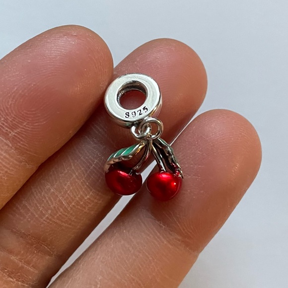 NWOT Asymmetrical Cherry Fruit Dangle Charm Jewelry Silver 925 - Picture 3 of 6